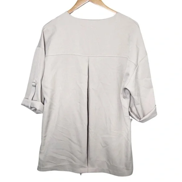 Womens Asymmetrical Zip Jacket Draped Collar Rolled Sleeve Beige Size MM - Picture 11 of 16